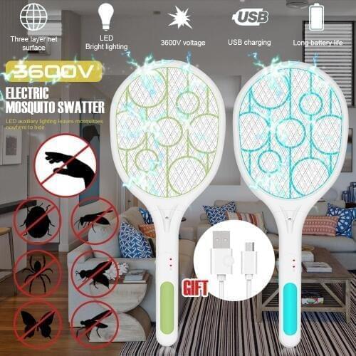Mosquito Fly swatters Killer Led Light Tennis Bat Hand-Held Racket Rechargeable Electric Fly Insect Racket Zapper Killer Home