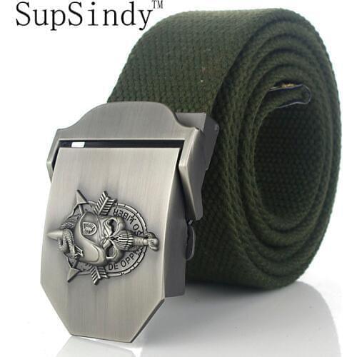 SupSindy mens canvas belt Skull Snake metal buckle military belt Army tactical belts for Male top quality men strap Army green