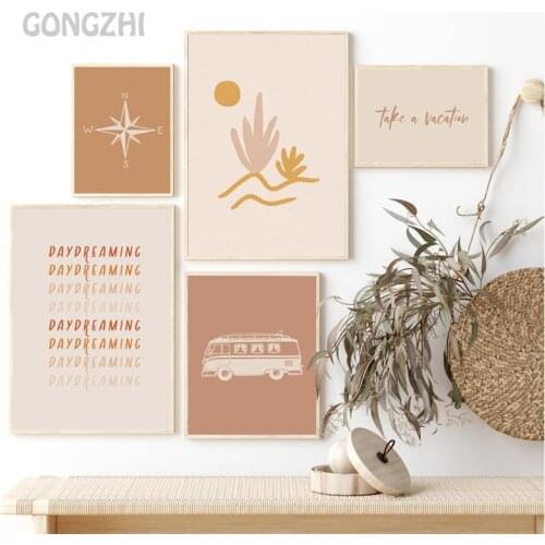 Nordic Minimalist Pink Canvas Painting Daydream Compass Bus Wall Art Canvas Painting Home Decoration Bedroom Mural Without Frame