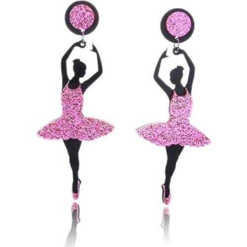 New Fashion Shining Pink Glitter Ballet Girl Acrylic Drop Earrings Exaggerated Ballerina Long Earrings for Woman Elegant Jewelry