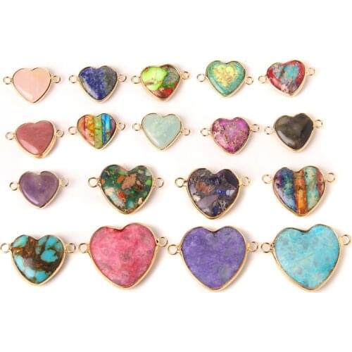 Wholesale 1-5 pcs/set Pink Quartz Heart Shape Pendants Natural Stone Beads 2 Connetor Charms For DIY Making Jewelry Necklace Dec