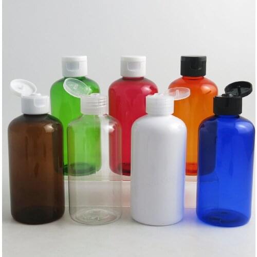 20 x 220ml Shampoo Travel Plastic Bottles Flip Top Cap 220 cc Cream Containers Amber Blue Green Clear White Orange Red
