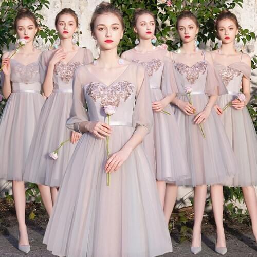 Bridesmaids Dresses Vintage Spaghetti Straps Short V-Neck Embroidery A-Line Knee-Length Lace Tulle Women Wedding Party Gown E173