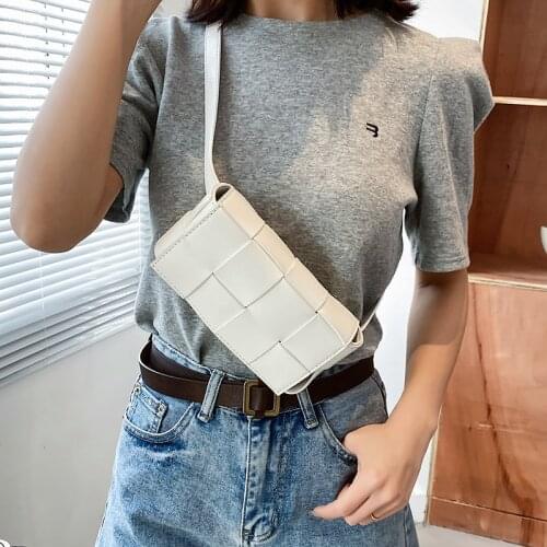 Weave Design PU Leather Small Fanny Packs Women 2021 Summer New Fashion Ladies Waist Belt Bag Girls Shoulder Purses
