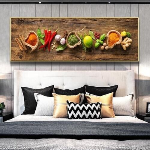 Seasonings and Sweeteners on Wooden Table Canvas Art Posters And Prints Herbs and Spices Art Pictures Kitchen theme Art Painting