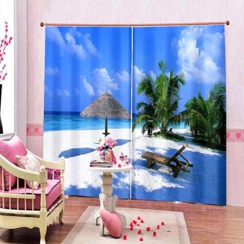 Hawaii Realistic Beach Holiday Scenery Printed Curtains Bedroom Shading Fabrics Custom Decorative Curtains with Hook Accessories