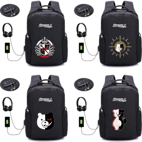 Anime Cartoon Danganronpa backpack men Laptop Travel bag USB charging Anti thief waterproof Children school book kanpsack
