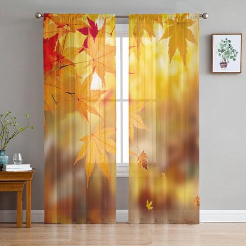 Tulle Curtains for Living Room Autumn Red Maple Leaf Bedroom Study Window Sheer Curtains Kitchen Balcony Interior Voile Curtains