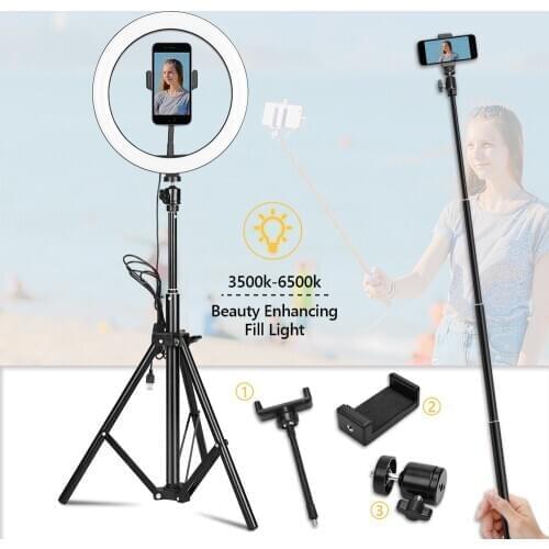 6/10/12 inch LED Ring Light USB Dimmable Makeup Photography Ring Lamp 2 in 1 Tripod Stand Selfie Stick for Youtube Live Studio