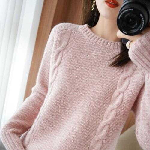 Autumn /Winter Thick Cashmere Sweater Womens Round neck Pullover 100% Pure Wool Casual Knit Tops Plus Pize Female Jacket Korean