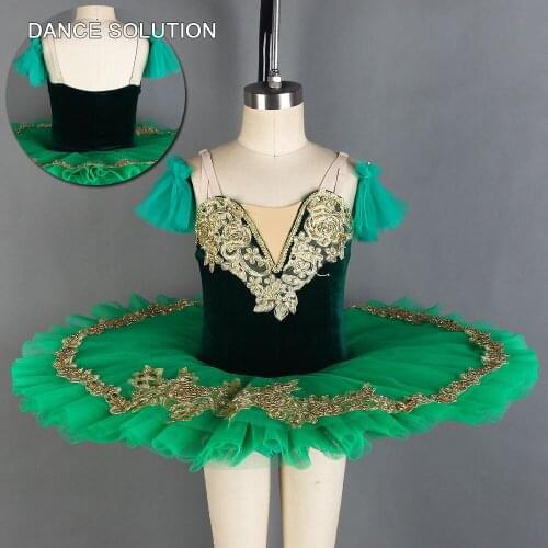 Dark Green Velvet Bodice with Stiff Tulle Skirt Professional Ballet Tutu Women & Girl Standard Dancewear Pancake Costume BLL012