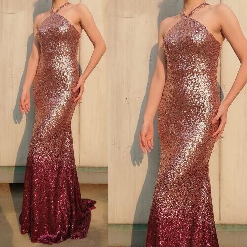 Evening dresses gowns 2019 halter neckline bling bling sequins mermaid sparkly prom dresses arabic new