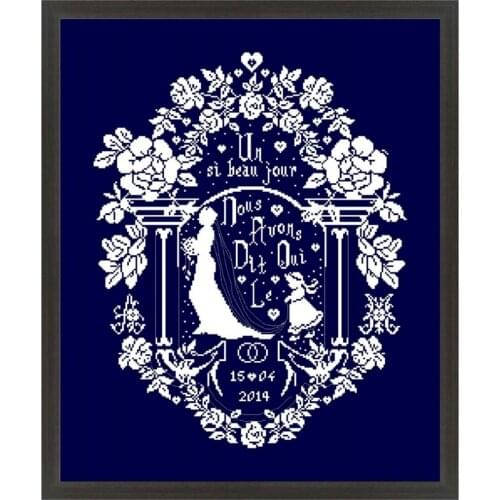 Bride cross stitch wedding beauty woman design package 14ct 11ct deep blue cotton thread embroidery DIY handmade needlework