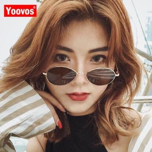 Yoovos 2021 Small Frame Ocean Sunglasses Women Classic Mirror Vintage Street Beat Glasses Men Water Shape Metal Glasses UV400