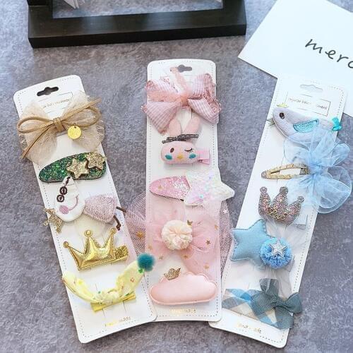 Flower Kids Girls Hair Clips Hair Bows Cute Bunny Ornament Barrette 5pcs/set Big Kawaii Hair Accessories For Girls Children