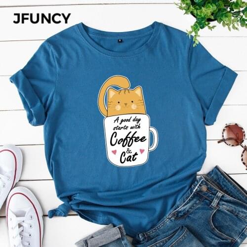 JFUNCY Multi Colors Cotton Women Tshirts Plus Size Female T-shirts New Graphic Tees Korean Harajuku Casual Lady Summer Tops