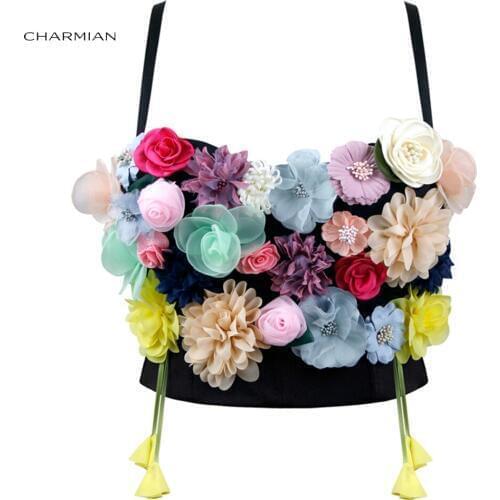Charmian Womens Sweet Fancy 3D Simulation Flower Padded Underwire Bustier Bra Clubwear Crop Top