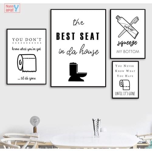 Toothpaste Toothbrush Quotes Wall Art Canvas Painting Toilet Paper Picture For Washroom Nordic Posters And Prints Bathroom Decor