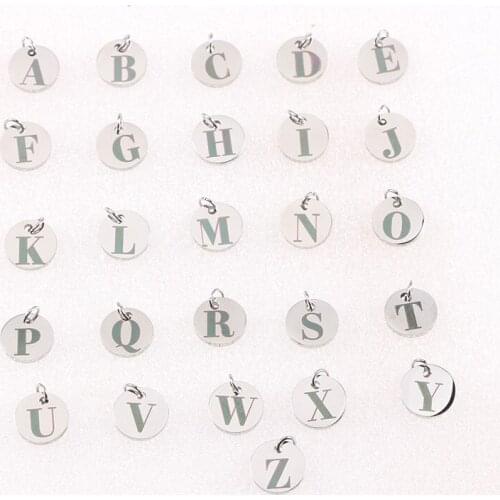 10pcs/Lot Stainless Steel Mirror Polish A-Z Initials Alphabet Charm Round Letters Pendant For DIY Jewelry Making Accessories