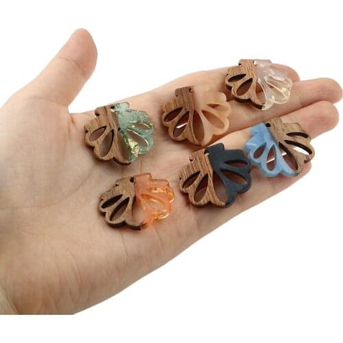 3pcs Shell Wood Effect Resin Charms Resin Wood With Gold Foil Pendants DIY Eearring Necklace Jewelry Pendant Making Finding