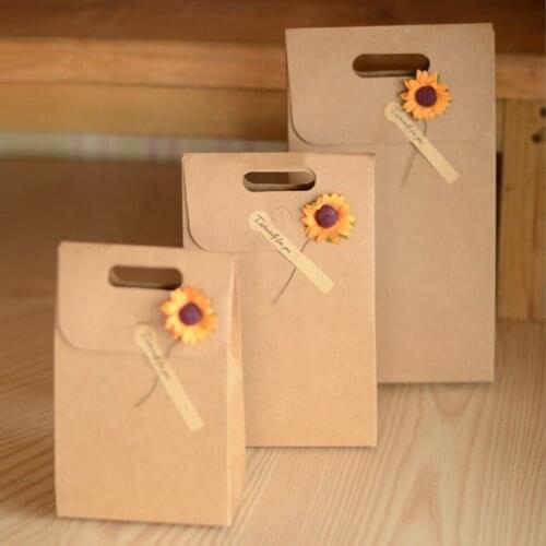 5Pcs Kraft Paper Bag Artificial Flowers Gift Paper Bag Sunflower Candy Food Cookies Packing Gift Packaging Paper Bags Boxes
