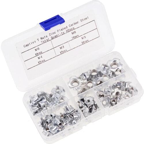 60pcs/lot M3 M4 M5 M6 M8 Zinc Plated Four Claws Nut Speaker Nut T-nut Blind Pronged Tee Nut Furniture Hardware