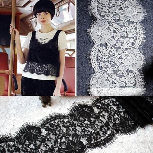9M/lot Eyelashes Polyester Sewing Lace Trim Flower Black White High Quality Lace Fabric Handmade DIY Clothes Accessories