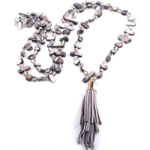 Free Shipping New Fashion Bohemian Jewelry Pink Shell And Crystal beads knotted Halsband Women Chokers Tassel Necklace