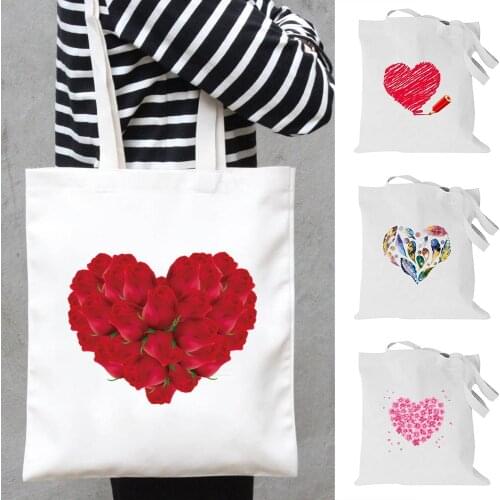 Love Pattern Large Washable Shopping Bag Heavy Shopping Eco-Friendly Ripstop Reusable Foldable Womens Handbags Grocery Bag