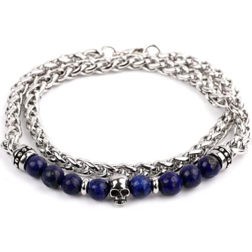 2020 New Design Men Bracelet Stainless Steel Chain Skull Natural Stone Bracelet Men Jewelry Gift