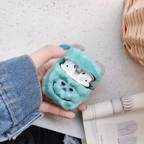 Disney Mr. Q Cute Warm Hands Plush Embroidered Big Eyes Bluetooth Wireless Earphone Case For AirPods 1/2 Cover