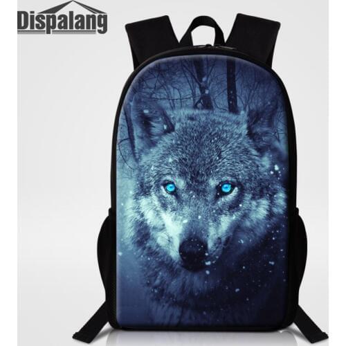 Dispalang Fashion School Bags for Teenager Girls Cool Animal Wolf Print Schoolbag for Kids Children Bookbag Women Men Backpack