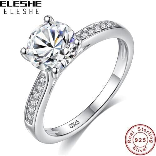 ELESHE Sparkling Crystal CZ Luxury Ring Authentic 925 Sterling Silver Trendy Ring for Women Wedding Anniversary Jewelry