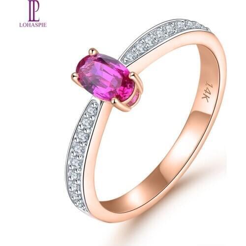 LP Solid 14 K Rose Gold Ring 0.45 Carats Natural No Heated Ruby & 0.133 Carats Diamonds Fine Jewelry Women‘s Romantic Style Gift