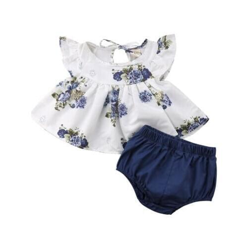 Newborn Infant Baby Girls Floral Romper Tops Dress 2Pcs Sunsuit Kids Baby Girl Summer Princess Crop Tops Harem Shorts Pants Set