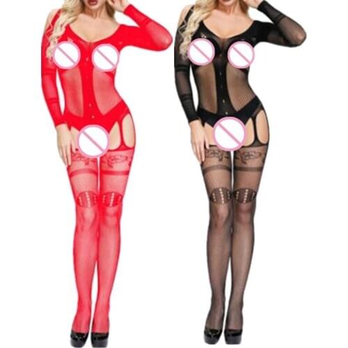 Slip Sleepwear Sexy Lingerie Plus Size Nightwear Fishnet Women Erotic Porno Underwear Teddy Body Stockings Costumes Sex Clothes