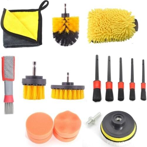 Car Cleaning Kit Scrubber Drill Brush Detailing Set Air Conditioner Vents Towel Washing Gloves Polisher Adapter