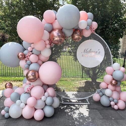 136 Pieces Balloon Garland Kit Balloon Arch Garland for Wedding Birthday Party Decorations Pink Gray Rose Golden Latex Balloons