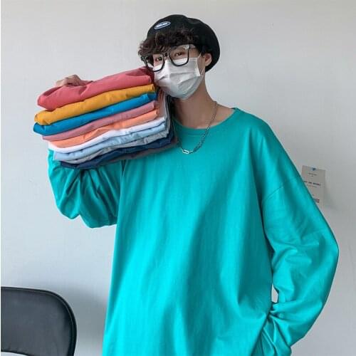 Autumn New 100% Cotton Regular-Fit Casual Basic Mens Long Sleeve T Shirts S-3XL Black White Gray