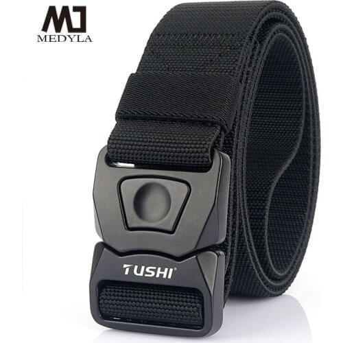 MEDYLA Mens Stretching Tactical Belt Zinc Alloy Pluggable Buckle Outdoor Work Hiking Elastic Belt Hunting Accessories BLL8007