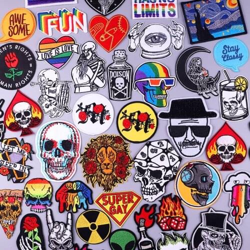 Iron On Patches Lion Skull Patches On Clothes Applique Stripes For Jackets Jeans DIY Embroidery Patch For Clothes Badge Parches