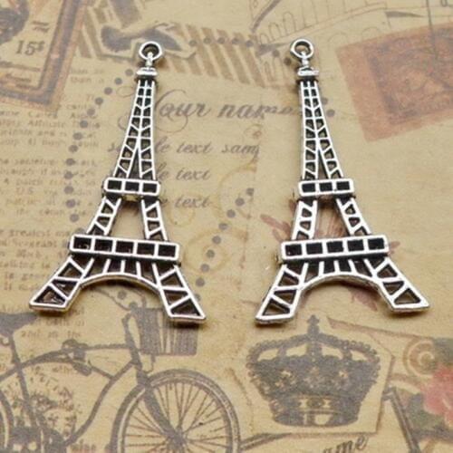 BULK 30 Zinc Alloy Metal Large Size Paris Eiffel Tower Charms Antique Silver Plated Pendants for Necklace 43*24mm 3g