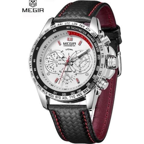 Original MEGIR Brand Men Watch Luxury Quartz Men Military Watches Casual Black PU Strap Clock Men Big Dial Erkek Saat Male Clock
