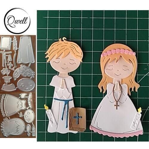 QWELL Boy Girl Praying Set Two Metal Cutting Dies for Scrapbooking and Card Making Paper Embossing Craft New 2019 die cuts