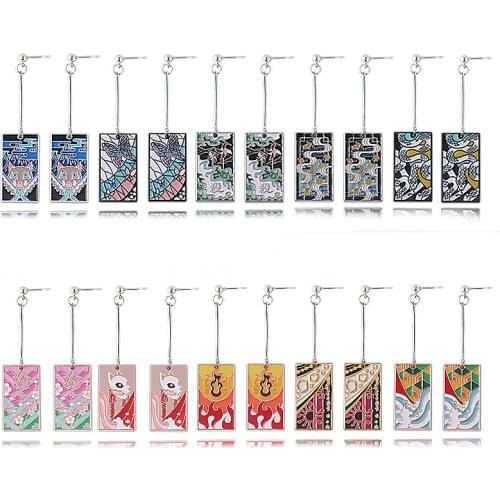 RJ Anime Demon Slayer Blade Earrings Kamado Tanjirou Agatsuma Zenitsu Nezuko Metal Plate Pendant Stud Earrings Women Jewelry