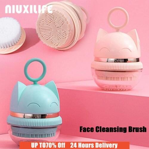Facial Cleansing Brush Electric Silicone Face Cleanser Waterproof Cleansing Device Cute Kitten Exfoliator Face Scrub Washing