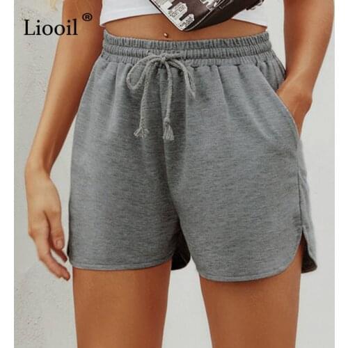 Liooil Casual High Waist Straight Sweat Shorts Women Summer 2021 Streetwear With Pocket Drawstring Sexy Jogging Female Shorts