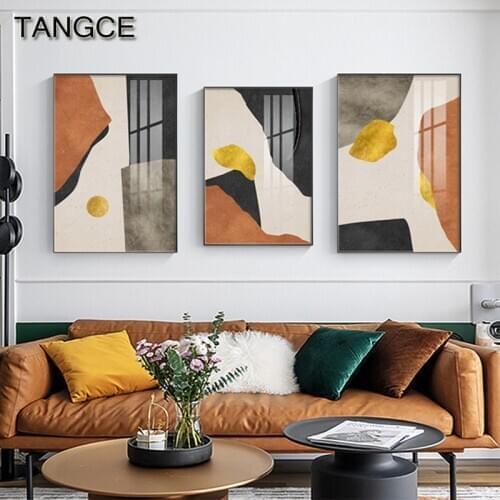 Modern Nordic Color Block Wall Poster Print Abstract Golden Canvas Painting Fashion Wall Art Pictures F Living Room Bedroom Deco