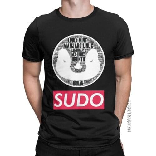 Sudo Tux Linux Penguin T-Shirt Men Novelty Pure Cotton Tees Crew Neck Classic Short Sleeve T Shirts Plus Size Tops