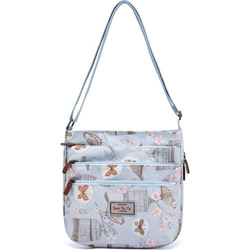 Female Multi Pockets Messenger Bag Ladies Shopping Bag Fashion Floral Print Women Shoulder Bag High Quality Nylon Crossbody Bag